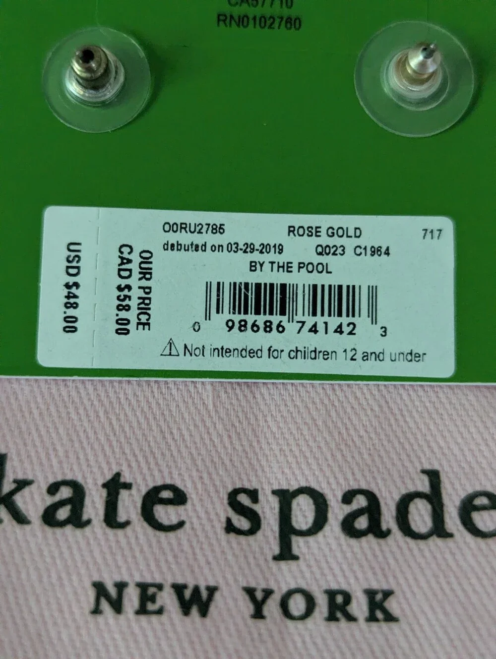 NWT kate spade By The Pool Rose Gold Pave 🦩 🦩 Flamingo Stud Earrings
